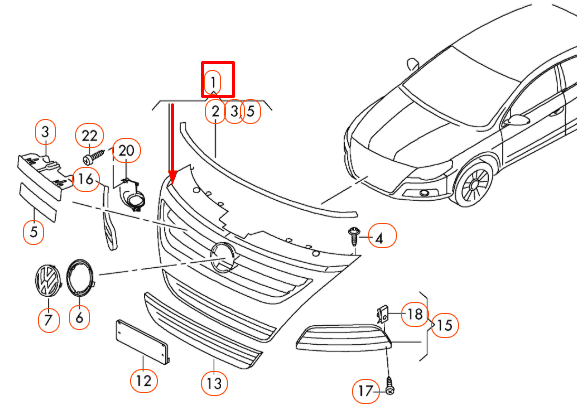 Volkswagen CC Front Bumper Radiator Grille 3C8853651P GRU NEW GENUINE